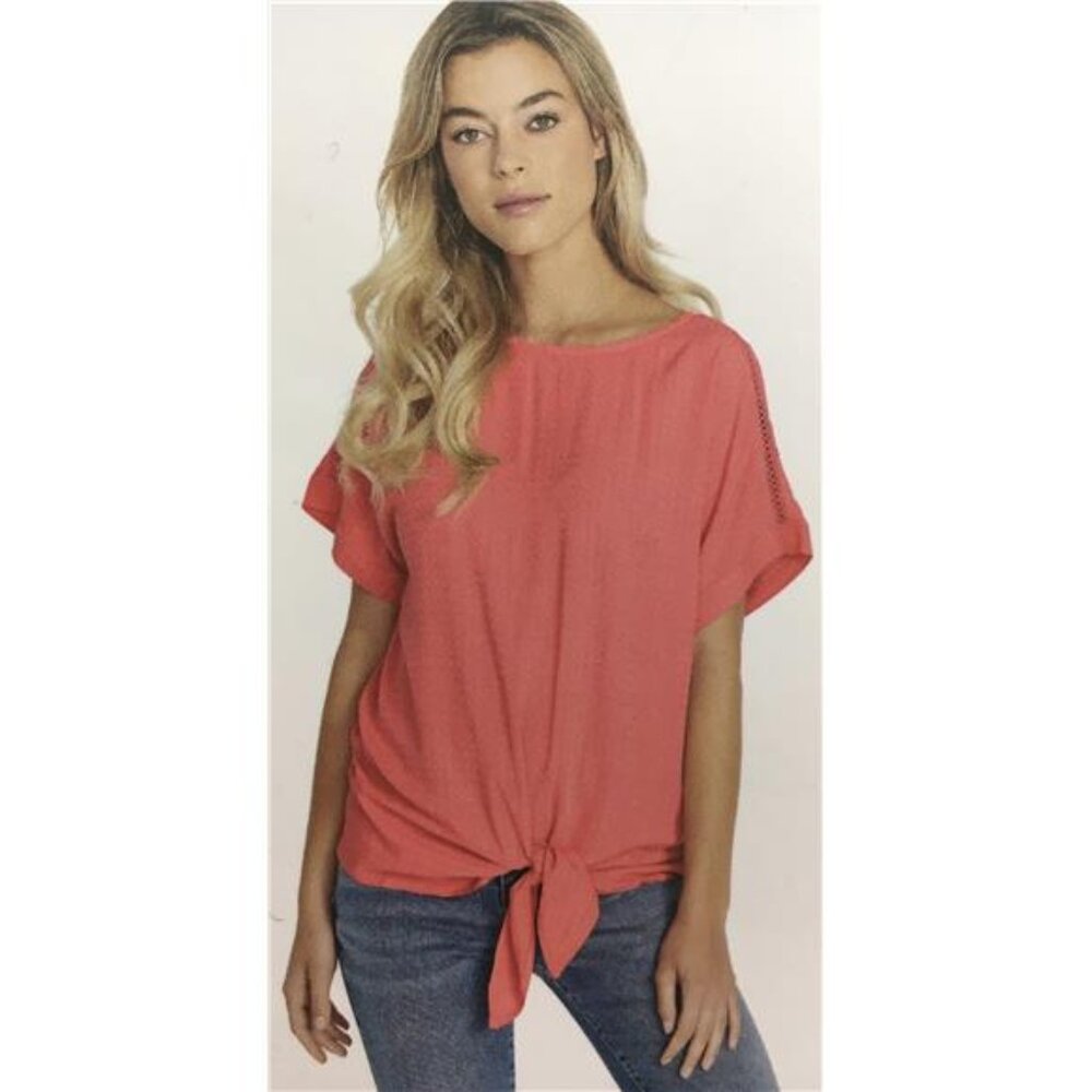 Buffalo David Bitton Women's Tie Front Blouse, Coral (Pink, Medium)